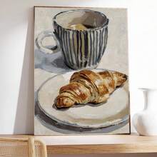 1pc Canvas Wall Art, Framed Wall Decor, Blue Striped Mug And Croissant Art, Vintage Cafe Painting, Coffee And Croissant Art, Kitchen Poster, French Vintage Print, Cafe Wall Art, Italian Kitchen Decor, Breakfast Poster Aesthetic, Modern Home Decor, Room Decor Aesthetic, Dorm Decor, Bedroom Decor, Living Room Decor, Bathroom Decor, Kitchen Decor, Dining Room Decor, Office Decor, College Style Art, Apartment Decor, Holiday Gift - Coffee - View 9