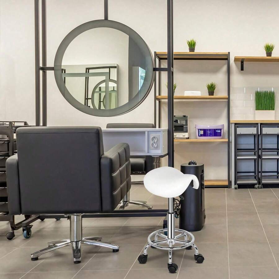 Silla Multifuncional para Uso Profesional en Salud y Belleza – Asiento Saddle Cómodo, Giro 360°, Altura Regulable y Tapizado en Cuero Sintético Fácil de Desinfectar Taburete Profesional para Salones de Belleza y Clínicas Médicas – Diseño Minimalista, Fácil de Limpiar, Altura Personalizable y Excelente Estabilidad en Superficies Lisas - Negro - Ver 1