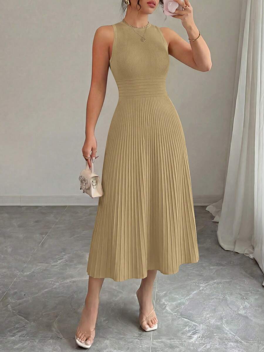PRETTYGARDEN Women's Summer Dresses Casual Business Work Midi Sleeveless A Line Pleated Evening Elegant Dresses Cocktail Wedding Guest Graduation Dress Camel Dresses For Women - 駝色 - 查看 1