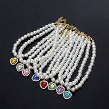 Colar de Estimação com Pingente de Strass e Pérola Falsa, Elegante e Minimalista de Alta Qualidade, Elástico Ajustável para Maior Ajuste, Colar da Moda Sem Arranhões, Adequado para Cães e Gatos Grandes/Médios/Pequenos - Multicolorido - Visão 3