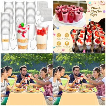 240 Pcs Dessert Cups With Spoons 120 Pcs 3 OZ Mini Clear Plastic Dessert Parfait Cup 120 Pcs Spoons For Party Small Round Servin