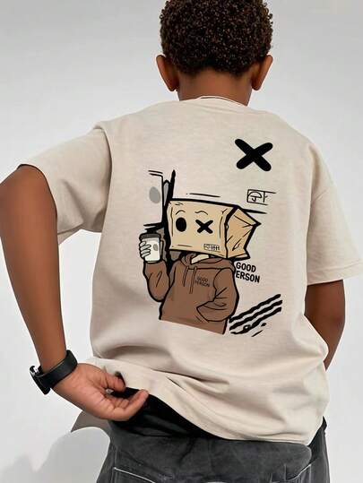 Boys & Teens Casual Printed Crew Neck Short Sleeve T-Shirt, Summer Top