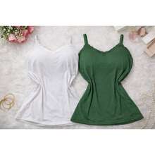 Set Of 2 Women's Basic Tank Tops With Lace Detail On The Bust, Thin Straps, Comfortable And Versatile - Trắng và Xanh lá cây - Xem 1