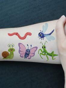 12 Sheets (142 Insect Patterns) Temporary Tattoo Stickers, Waterproof Fun Art Puzzle Cartoon Stickers, Bee Ant Snail Ladybug Element Patterns, Suitable As Birthday Party Gifts - Multicolor - View 5