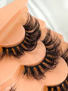 7对卷曲奢华蓬松浓密夸张凌乱仿貂毛假睫毛，可重复使用，柔软舒适，整条假睫毛，超长柔软自然仿貂毛假睫毛，条状假睫毛 - 黑色 - 查看 6
