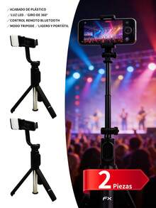 2 piezas Palo de selfie Bluetooth multifuncional con trípode,Palo de selfie extensible de 100CM,mando a distancia Bluetooth desmontable, luz de relleno, soporte ajustable, giratorio, trípode telescópico, trípode de piso profesional diseñado para transmisión en vivo con control remoto inalámbrico, soporte para teléfono inteligente giratorio 360°, estable y antivibración, monopie ideal para viajes y vlogging al aire transmisiones para vacaciones de verano, viajes y actividades al aire libre - 2 piezas - Ver 2