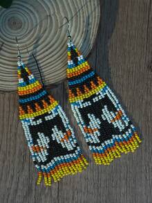 AHAYA Bông tai dáng dài hình chim đại bàng cá nhân hóa, bông tai đính cườm tua rua thủ công phong cách Bohemian, trang sức tai hình động vật với hạt thủy tinh, thích hợp để đeo hàng ngày. - Nhiều màu - Xem 9