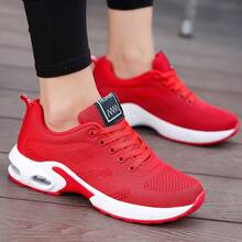2026 New Style Women's Casual Sports Shoes Solid Color Lace-Up Slip-On Wear-Resistant Eva Insole Women's Tennis Shoes Indoor Exercise Outdoor Hiking. - 紅色 - 查看 4