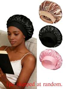 新款缎面丝绸睡帽 - 可调节双层双面宽檐超大号睡帽，配有柔软弹力带，男女通用，适合卷发/直发/辫发，可用于沐浴、居家美容化妆、睡眠护理和日常头巾，减少摩擦，防止毛躁，是送给妈妈的绝佳圣诞礼物，也是时尚的运动配饰。 - 彩色 - 查看 16