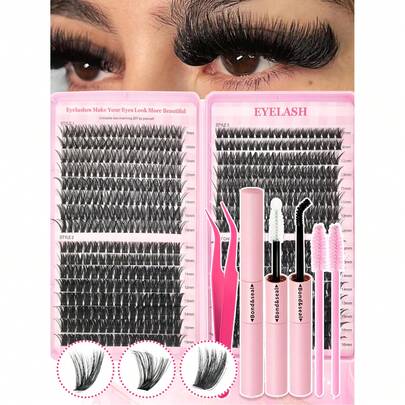 Eimny 600pcs Eyelash Extension Kit, D-Curl Individual Lashes, 9-16mm Mixed Length, High Quality Cluster Lashes With Adhesive & Sealant, Tweezers & Brush, Lightweight & Waterproof, Suitable For Beginners, Salons, Daily Wear, Parties & Travel