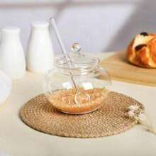 Glass Honey Pot Honey Jar With Spoon Lid Cover Honey Bottles Honey Container Dispenser Ketchup Container Sauce Jar For Oil Sauces Vinegar - Clear - View 5
