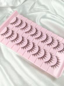 10 Pairs Cartoon Manga Lashes Natural Look Wispy Spiky Anime Eyelashes Crossed Full Strip Lashes Makeup Tool Party & Travel False Eyelashes, Strip Eyelashes, False Eyelashes - Black - View 7