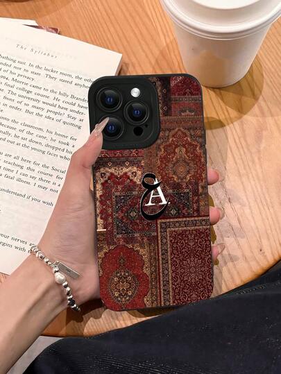 Cute Luxury Middle East Elements Fashion Phone Premium Case Persian Patchwork Carpet Gold Arabic Calligraphy Pattern Phone Case Compatible With IPhone 17/17Pro/17Pro Max 16 15 14 13 12 11 Plus/Pro Max Galaxy S/A Series Shockproof Raised Camera Protection Easter Birthday Gifts, International Version,  Not The Domestic Version