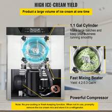 Commercial Ice Cream Machine 1400W 20/5.3 Gph Hard Serve Ice Cream Maker With LED Display Screen Auto Shut-Off Timer One Flavors Perfect For Restaurants Snack Bar Supermarkets - Silver - View 3