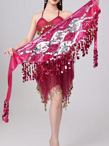 Women's Belly Dance Set Sequined Tassel Bra + Waist Chain Latin Dance Performance Practice Clothing Set - Multicolor - View 15