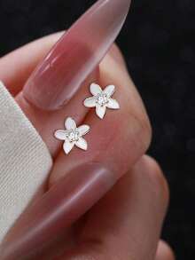 1 par de pendientes de flor delicados de plata de ley 925, adecuados para uso diario, fiestas, reuniones, citas, playa, accesorio de joyería, regalo perfecto para el Día de San Valentín y el Día de la Madre - flores - Ver 5