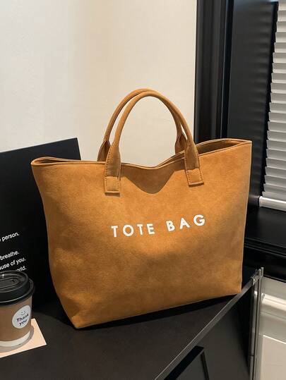 2026 New Arrival Graphic Letter Print Tote Bag, European And American Vintage Large Capacity Commuter Handbag