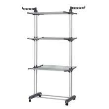 LIVINGANDHOME Grey 3-Tier Foldable Rolling Clothes Drying Rack With Shoe Storage, Metal And PP Material, Space Saving Laundry Organiser - Gray 76cm W X 50cm D X 170cm H - View 4