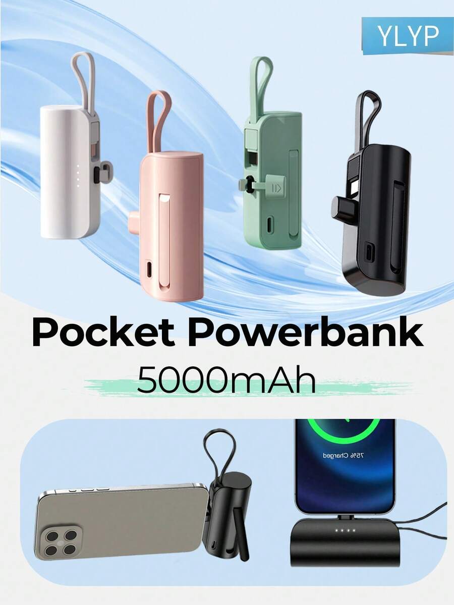 YLYP 5000mAh Portable Charger With Stand, Suitable For Type-C Phones, Super Compact Type-C Power Bank, Travel Essential, Plug-In Battery Pack, Travel Wireless Phone Charger For IPhone 17/17 Air/16/15 And Android Galaxy Phones