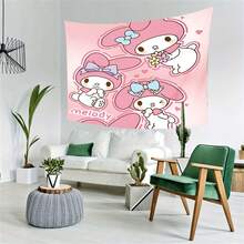 SANRIO 1件装三丽鸥可爱粉色兔子挂毯 | 涤纶卡通卡哇伊墙饰艺术品，适用于客厅、卧室、宿舍、派对背景、青少年女孩和女性生日礼物 - 彩色 - 查看 5