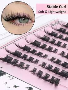 64 piezas de grupos de pestañas postizas autoadhesivas, de longitud mixta de 7-12 mm, pestañas falsas de aspecto natural, pestañas segmentadas, pestañas individuales esponjosas con rizo C, diseño grueso, adecuado para principiantes, grupos de pestañas e pestañas individuales - C - Ver 2