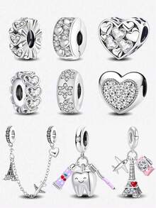 1件优雅安全链吊坠，适合女士手链和手镯，可用于DIY珠宝制作、约会礼物、精致女士珠宝 - 銀色 - 查看 12