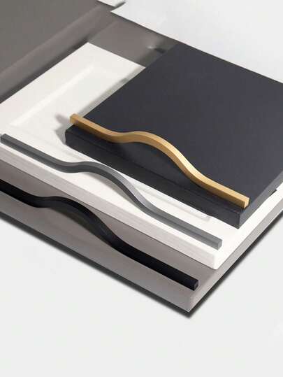 2pcs Minimalist Brushed Aluminum Alloy Black Gold Cabinet Door Handles, Curved Drawer Knobs, Suitable For Drawers, Wardrobes, Cabinets, Vanities And American Style Furniture