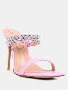 Bandy Stieletto Heel Metal Stud Sandals - Baby Pink - View 2