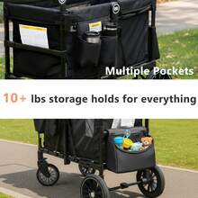 Kinder King Wagon Stroller For 2 Kids, All-Terrain Foldable Outdoor Stroller Wagon 2 Seater, Removable Canopy, Adjustable Handle, Shock-Absorbing Wheel, Detachable Tray, Large Storage, All Black - All Black - View 7