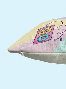 2Pcs K-POP Inspired Throw Pillow Covers, Linen-Look Fabric With Pastel Split Blocks And Fan Symbol Print, Cute Fandom Style Pillow Covers For Teen Bed, Study Desk, Birthday Gift Cushion Covers (No Filling) - Pink - View 7