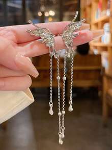 1 Pair Butterfly Fairy Earrings, Unique Design Personalized Tassel Water Drop Ear Cuff For Women (No Card Included) - Silver - View 2