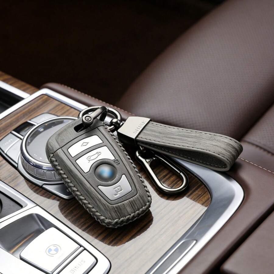 高级男士汽车真皮钥匙扣，简约优雅配饰，创意简约时尚汽车钥匙链，腰挂钥匙扣，真皮钥匙圈，汽车钥匙礼品 - A - 查看 1