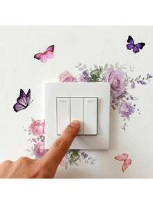 Floral & Butterfly Switch Stickers, Mini Garden Theme, PVC Outlet Decor, Self-Adhesive Charming Wall Decor, Suitable For Living Room Outlet Set, Bedroom Light Switch, Entrance Sensor Panel, Hotel Bedside Control, Office Power Socket, Self-Adhesive Mini Eden Art - Flower and Butterfly Switch Stickers - View 5
