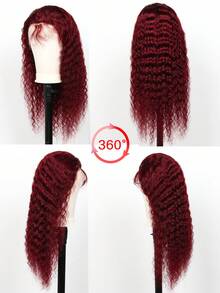 99J 酒红色深波浪 13X4 透明蕾丝前假发 真人发 巴西原生真人发 女士深卷假发 预先拔毛 带婴儿发 180% 密度 - S99J - 查看 3