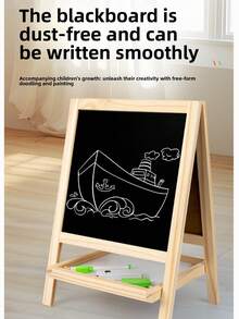 1pc Kids Wooden Desktop Painting Easel With Chalkboard And Whiteboard, Includes Chalk, Markers, Eraser, Magnetic Letters For Classroom Desk Easel - Multicolor - View 3