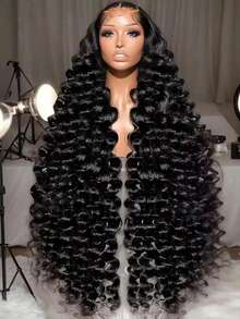 Loose Deep Wave Lace Front Wigs Human Hair 13x6 HD Lace Deep Wave Frontal Wig 250% Density Glueless Human Hair Wigs For Women Wet And Wavy Curly Wig Brazilian Pre Plucked 13x4 Transparent Deep Wave Lace Front Wig With Baby Hair For Christmas Gifts - Natural Black - 查看 2