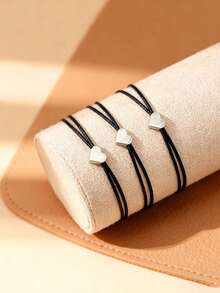 Bộ 3 vòng tay dây điều chỉnh hình trái tim CCB phong cách tối giản, đa năng, phù hợp cho nữ giới đeo hàng ngày, dự tiệc, làm quà tặng ngày Valentine. - màu đen - Xem 2