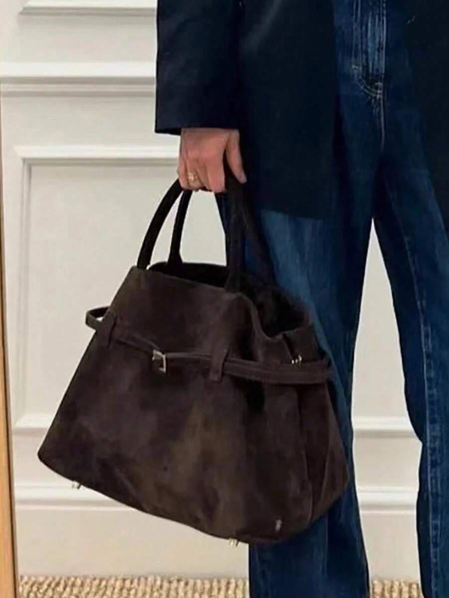 Retro Style Minimalist High-End Multifunctional Large Capacity Tote Bag , Office Bag - Coffee Brown - View 1