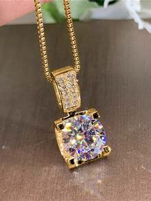 1 chiếc dây chuyền mặt đá Cubic Zirconia sang trọng dành cho nữ, thích hợp làm quà tặng Ngày Valentine, đám cưới, lễ đính hôn, kỷ niệm, hoặc dự tiệc. - Vàng - Xem 9