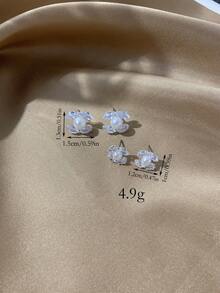 LADYCOCO 两对时尚立方氧化锆奢华银色闪亮耳环套装，适合女士日常佩戴 - 銀色 - 查看 3