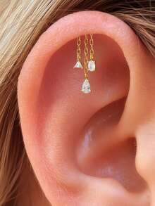 EleRunis 1件925纯银流苏星形不对称月亮耳钉，平底耳骨耳廓穿孔饰品，适合女性日常佩戴，也适合婚礼、派对、订婚、周年纪念、情人节等场合。 - 金色 - 查看 23