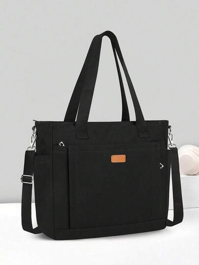 NEWHEY Bolsas de lona con cremallera y compartimentos, bolso de hombro grande, bolso bandolera impermeable para la universidad, el trabajo y la playa