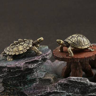 2pcs Solid Copper Turtle Figurines, Brass Feng Shui Money Tortoise Statue, Desktop Decor Crafts