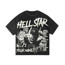 Hell Star Will Laugh Bat Who Comic Tear Feeling Print Graphics Acid Washed T Shirt Tee Unisex - Black - View 1