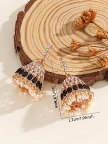 1 Pair Fashionable Boho Style Colorful Cubic Zirconia Bell Round Bead Tassel Earrings, Exquisite And Glamorous Bollywood Ear Jewelry, Suitable For Women's Daily, Festival, Wedding And Party Wear/Jewelry Gift - Multicolor - View 7