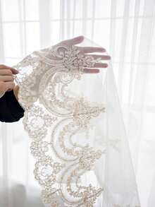 1件欧式蕾丝刺绣半透明窗帘，白色刺绣薄纱窗帘，适用于客厅、卧室、餐厅、阳台 - 彩色 - 查看 7