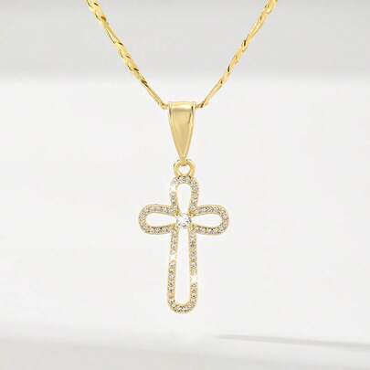 1pc Classic European And American Copper Jesus Cross "Light Of Protection" Limited Edition Pendant Necklace, Suitable For Christmas/Thanksgiving/Halloween/Mother's Day/Valentine's Day Couples/Friends/Believers, Catholic First Communion, Gift, Daily Holiday Wear And Prayer