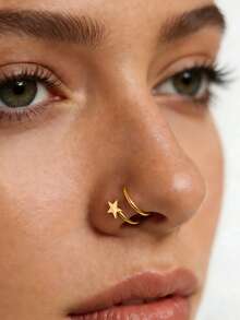 AVYRING Pendientes de nariz con forma de S, anillos de nariz de acero inoxidable de 20G con circonita cúbica, pendientes de nariz tipo tornillo con estrella de circonita - Doble anillo - Ver 4