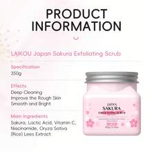 1件 LAIKOU 日本樱花去角质磨砂膏 350克，毛孔清洁去角质磨砂膏，适合所有肤质，女性护肤浴室护理 - 350g - 查看 4