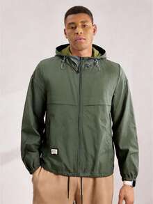 Driftmere Áo gió thể thao ngoài trời nhẹ, tay dài màu trơn mới cho nam mùa hè, mùa thu - xanh quân đội - Xem 1